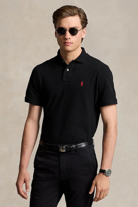 Polo Ralph Lauren polo bawełniane BASIC MESH męski kolor czarny gładki 710783656020