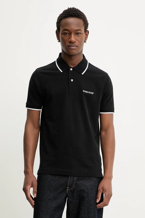 Guess Jeans polo bawełniane męski kolor czarny gładki M6RP24 KCJV1