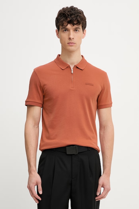 Calvin Klein polo tričko pánske bavlnené hnedé LV04LE255G