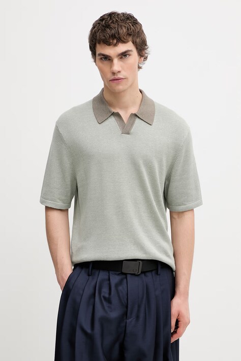Calvin Klein polo swetrowe męskie z dodatkiem lnu brązowe LV04LF313G