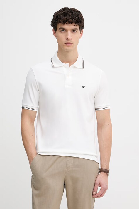 Emporio Armani T-shirt męski bawełniany z elastanem biały EM004606