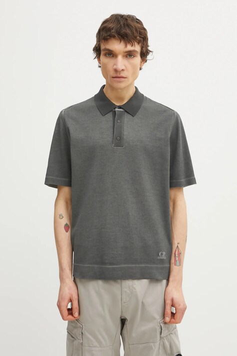 C.P. Company polo bawełniane męski kolor szary gładki 20CMKN204A110646S