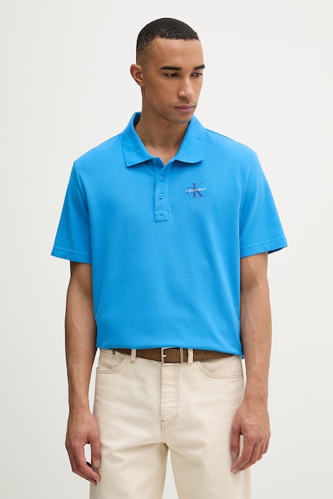 Calvin Klein Jeans polo męskie bawełniane niebieskie LV04RF209G