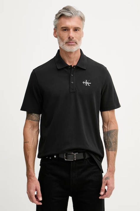Calvin Klein Jeans polo pentru bărbați, din bumbac negru LV04RF209G
