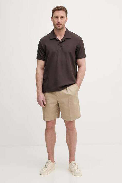 Calvin Klein Jeans polo męskie z bawełną brązowe LV04RF205G