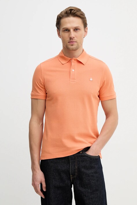 United Colors of Benetton polo bawełniane męski kolor pomarańczowy gładki 3089J3179