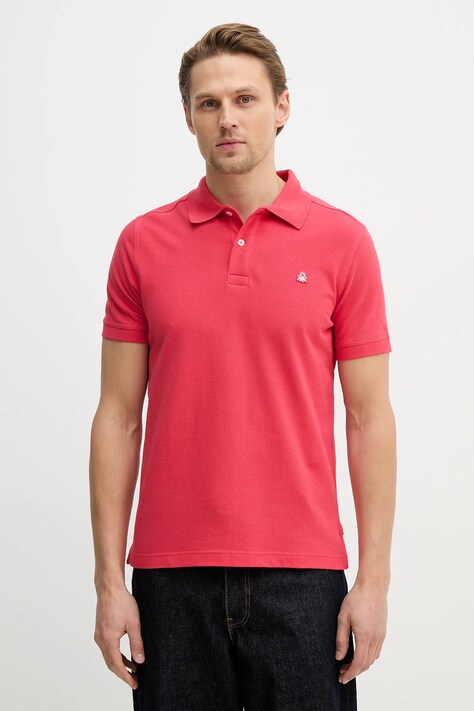 United Colors of Benetton polo bawełniane męski kolor czerwony gładki 3089J3179