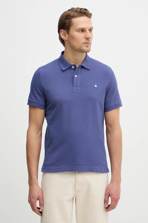 United Colors of Benetton polo bawełniane męski kolor granatowy gładki 3089J3179