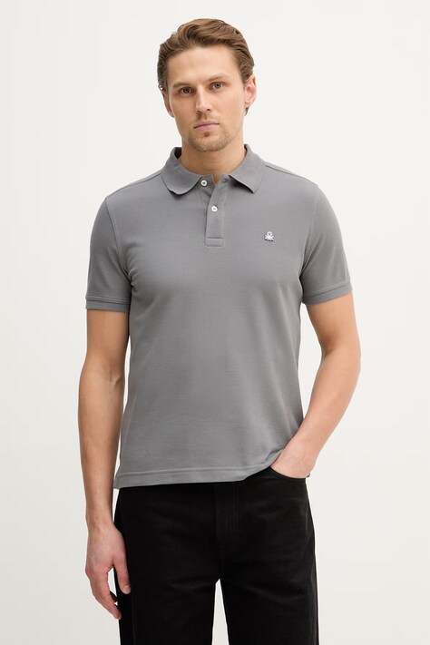 United Colors of Benetton polo bawełniane męski kolor szary gładki 3089J3179