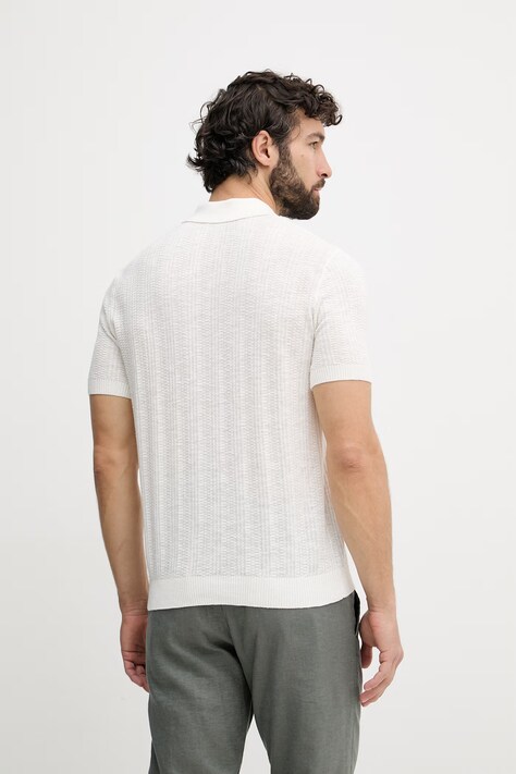 United Colors of Benetton polo swetrowe męskie z dodatkiem lnu beżowe 1DC3U301T