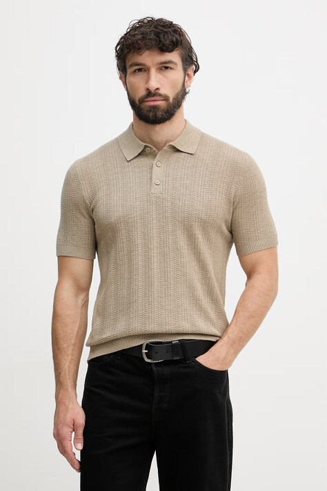 United Colors of Benetton polo swetrowe męskie z dodatkiem lnu zielone 1DC3U301T