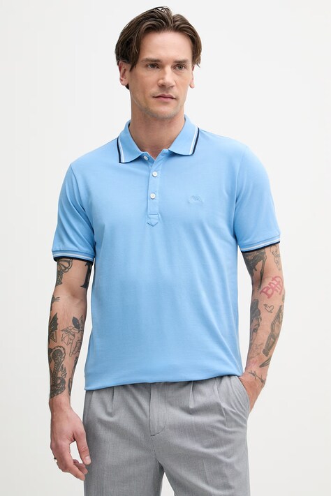 Lindbergh polo bawełniane męski kolor niebieski gładki 30.404010