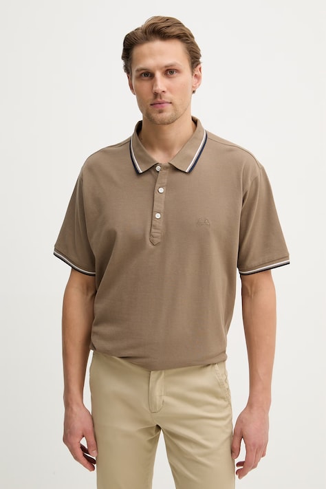 Lindbergh polo bawełniane męski kolor beżowy gładki 30.404010