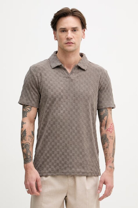 Lindbergh polo męskie z bawełną brązowe 30.404583