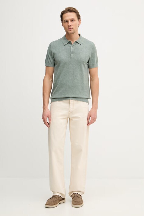 Lindbergh polo męski kolor zielony gładki 30.800159