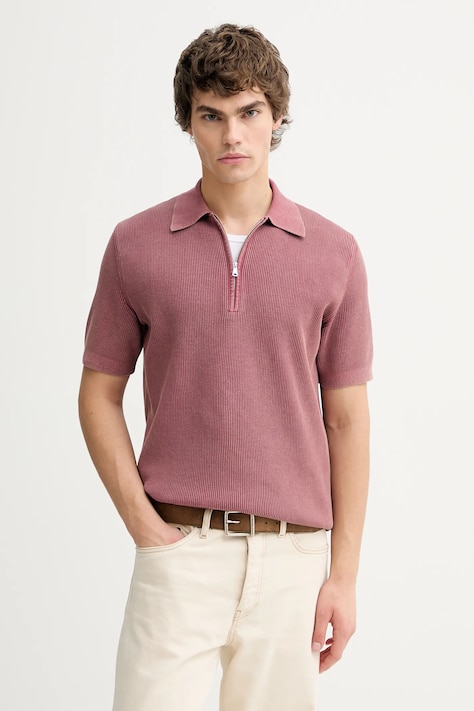 Marc O'Polo polo męski kolor różowy gładki 5000008077