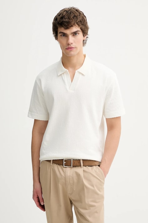 Marc O'Polo polo bawełniane męski kolor beżowy gładki 5000012663