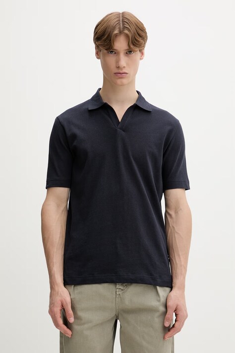 Marc O'Polo polo męskie z dodatkiem lnu granatowe 5000012676