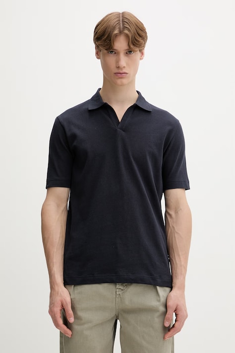 Marc O'Polo polo męskie z dodatkiem lnu granatowe 5000012676