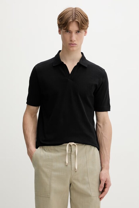 Marc O'Polo polo męskie z dodatkiem lnu czarne 5000012676