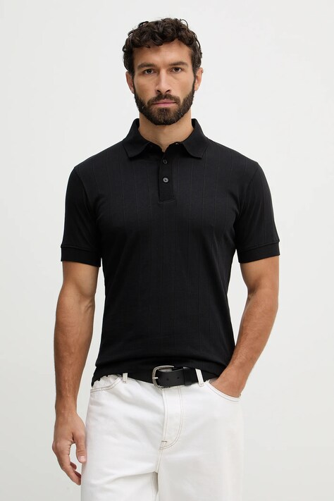 Lindbergh polo bawełniane męski kolor czarny gładki 30.404062