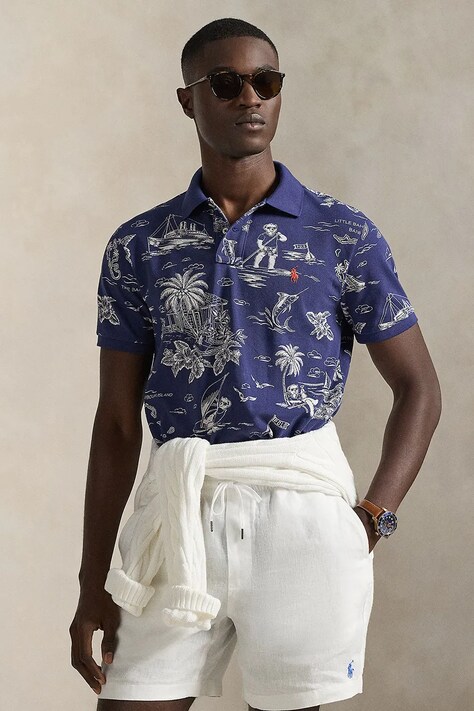 Polo Ralph Lauren polo bawełniane męski kolor granatowy wzorzysty 710B13971