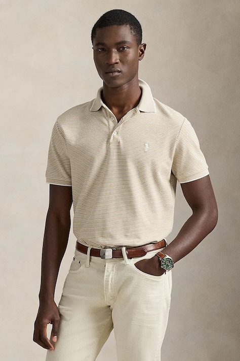 Polo Ralph Lauren polo męski kolor beżowy gładki 710A12308