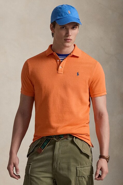 Polo Ralph Lauren polo męski kolor pomarańczowy gładki 710A12484