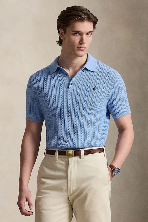 Pamučna polo majica Polo Ralph Lauren boja: plava, bez uzorka, 710B13893