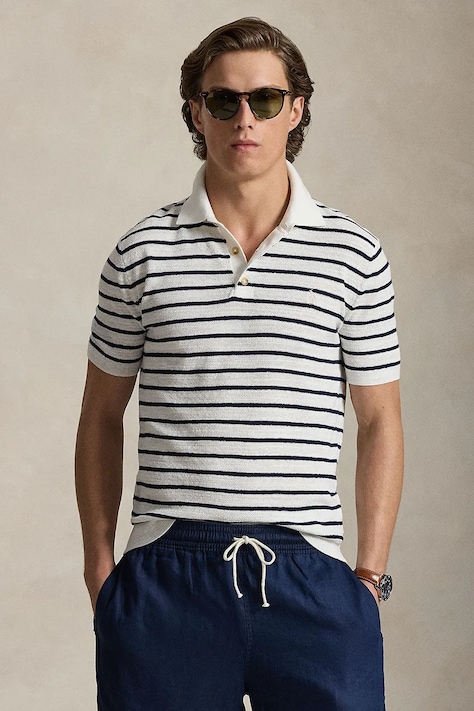 Polo z mešanico lana Polo Ralph Lauren moški, bela barva, 710B13894