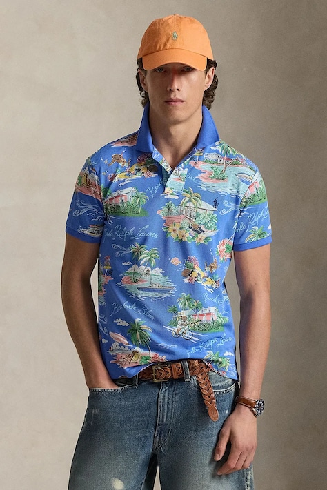 Polo Ralph Lauren polo bawełniane męski kolor niebieski wzorzysty 710B14509