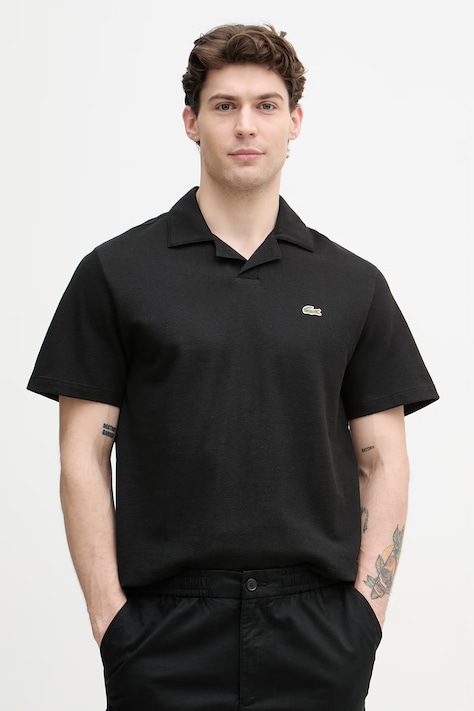 Lacoste polo da uomo con misto lino nera PH2449