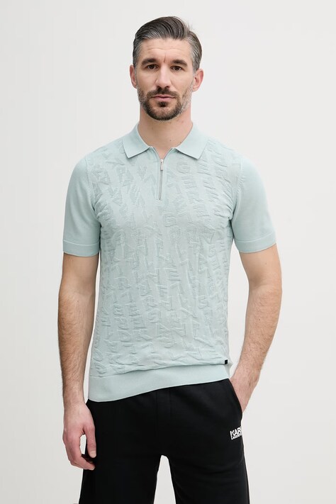 Karl Lagerfeld polo swetrowe męskie bawełniane turkusowe 562301.655007