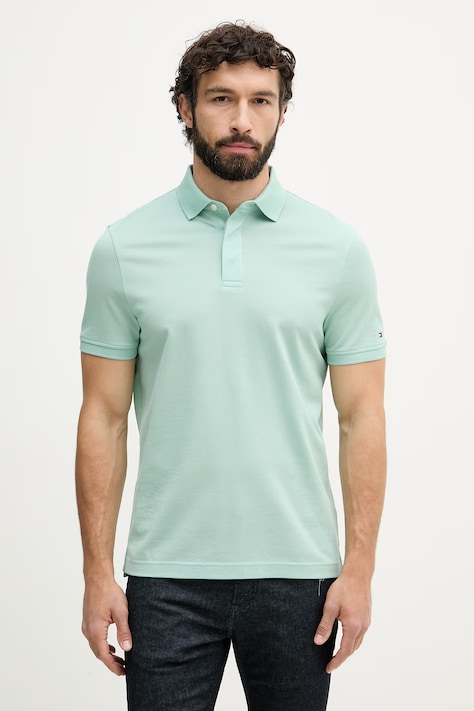 Tommy Hilfiger polo męskie bawełniane zielone MW0MW41513