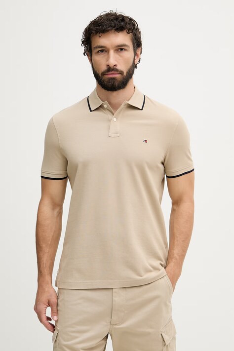 Tommy Hilfiger polo pánské bavlněné béžové MW0MW42748