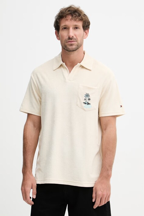 Tommy Hilfiger polo pánské s bavlnou SUMMER béžové MW0MW42773