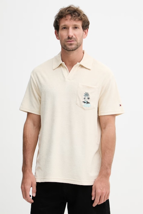 Tommy Hilfiger polo pánské s bavlnou SUMMER béžové MW0MW42773