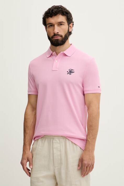 Tommy Hilfiger polo męskie bawełniane SUMMER różowe MW0MW43046