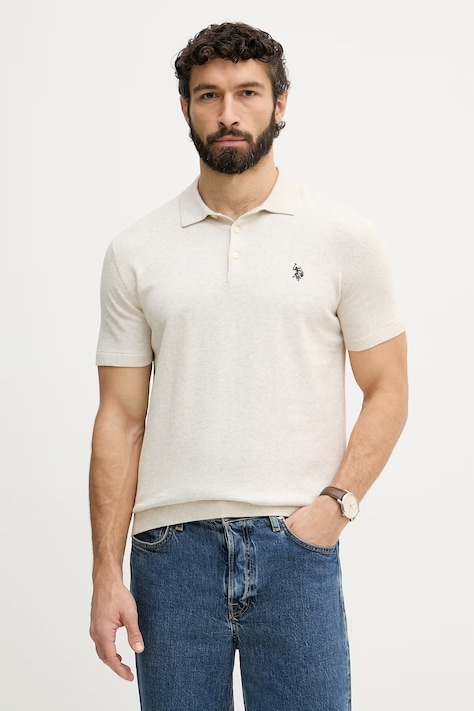 U.S. Polo Assn. тениска с яка мъжка памучна COMBED SS бежова MUP3709