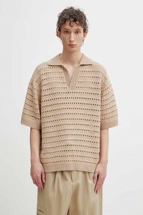 Maison Kitsuné Basket Weave polo ażurowe męskie brązowe QM00210KT1204