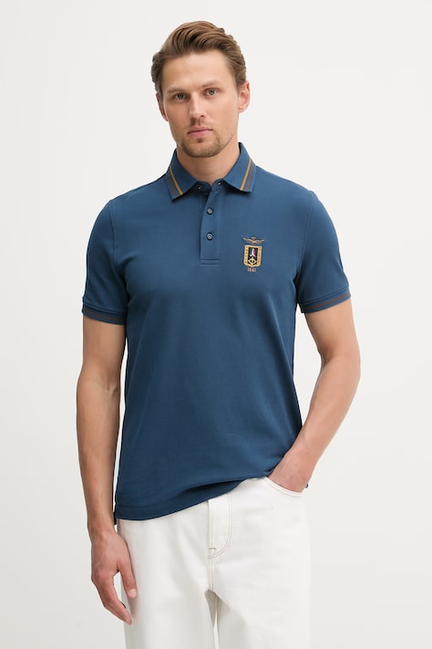 Aeronautica Militare polo męskie bawełniane granatowe PO1914UP00403
