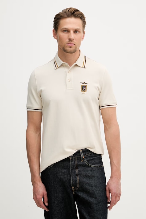 Aeronautica Militare polo męskie bawełniane beżowe PO1914UP00403
