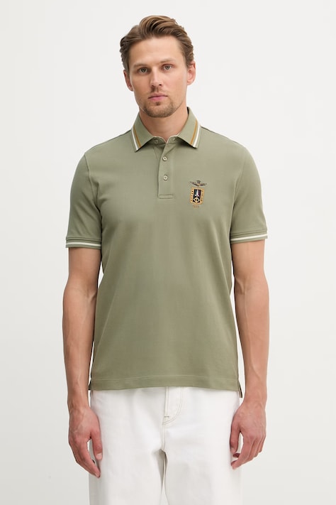Aeronautica Militare polo męskie bawełniane zielone PO1914UP00403