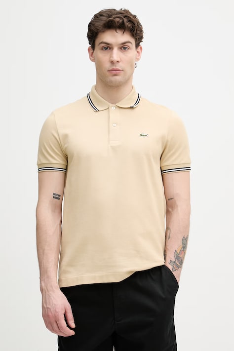 Lacoste pánske bavlnené polo tričko béžová farba PH9875