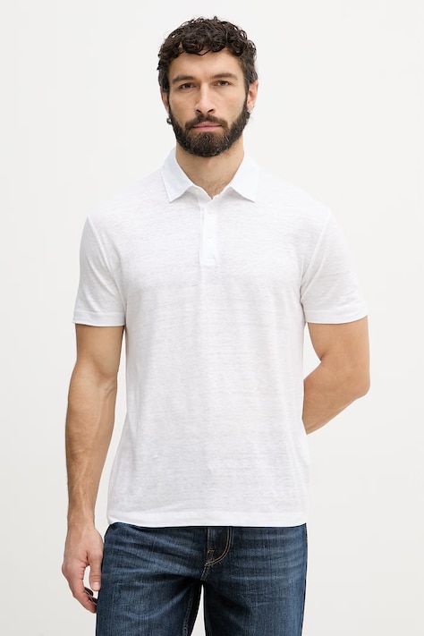 BOSS polo majica moška lanena BOSS X DAVID BECKHAM bela 50560534