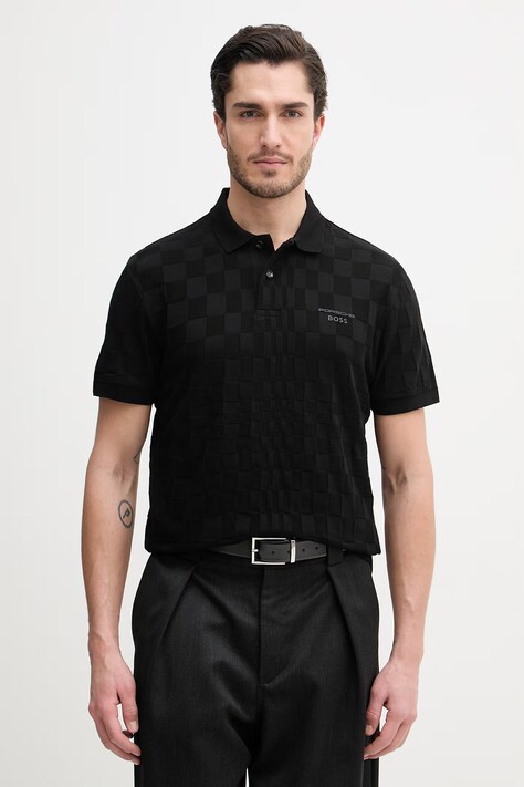 BOSS Green polo męskie bawełniane BOSS X PORSCHE czarne 50559802