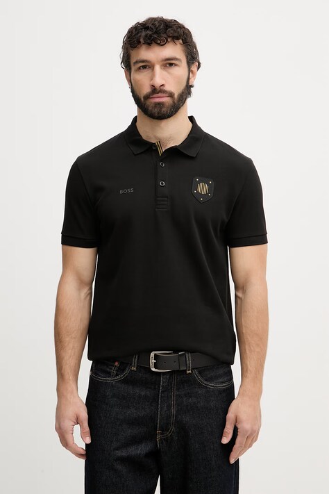 BOSS Green πόλο Ανδρικό βαμβακερό μαύρο 50559263