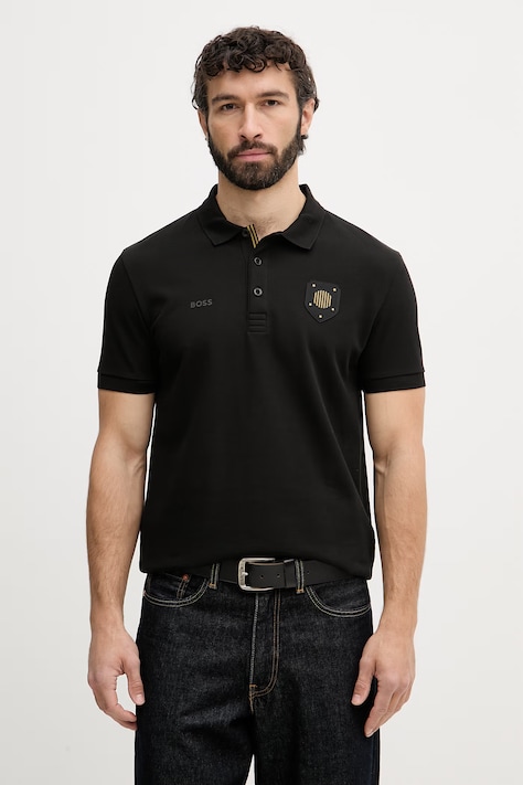 BOSS Green поло мужское из хлопка чёрное 50559263