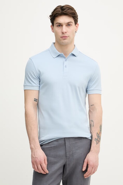 BOSS Green polo męskie bawełniane niebieskie 50559380