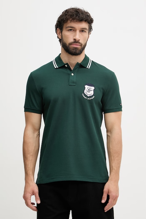 Tommy Hilfiger polo męskie z bawełną zielone MW0MW43061